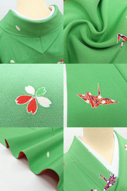 【中古】百華 Y4552 美品 手縫い仕立て 折り鶴 桜 トールサイズ 正絹 小紋 着物 単品