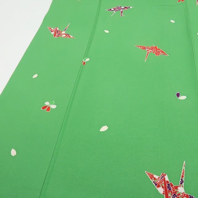 【中古】百華 Y4552 美品 手縫い仕立て 折り鶴 桜 トールサイズ 正絹 小紋 着物 単品