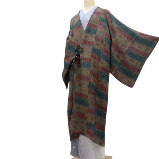 【中古】百華 Y4558 美品 正絹 宮内庁御用達 赤城右堂落款 本草木染 手縫い仕立て ロング丈 道中着