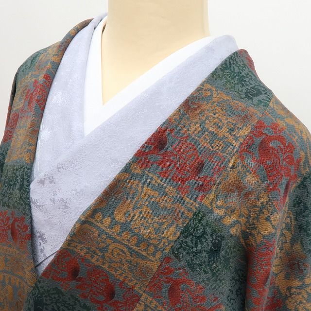 【中古】百華 Y4558 美品 正絹 宮内庁御用達 赤城右堂落款 本草木染 手縫い仕立て ロング丈 道中着