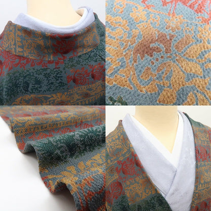 【中古】百華 Y4558 美品 正絹 宮内庁御用達 赤城右堂落款 本草木染 手縫い仕立て ロング丈 道中着