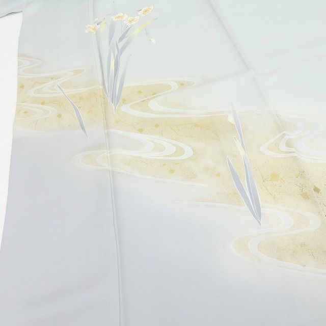 【中古】百華 Y4569 未着用 作家物落款 丹後ちりめん 流水×水仙 仕付け糸付 正絹 訪問着 着物 単品