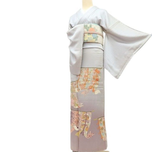 【中古】百華 Y4570 未着用 刺繍 几帳文 染め三つ紋 手縫い仕立て 仕付け糸付 正絹 色留袖 着物 単品