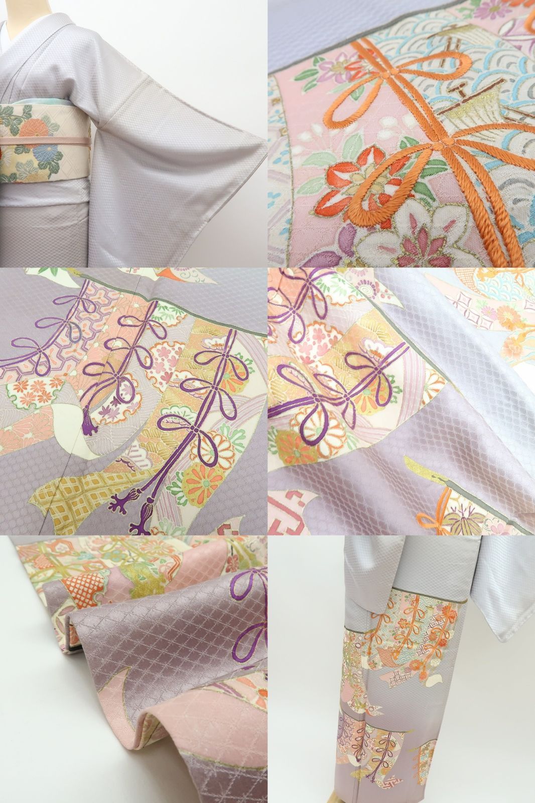 【中古】百華 Y4570 未着用 刺繍 几帳文 染め三つ紋 手縫い仕立て 仕付け糸付 正絹 色留袖 着物 単品