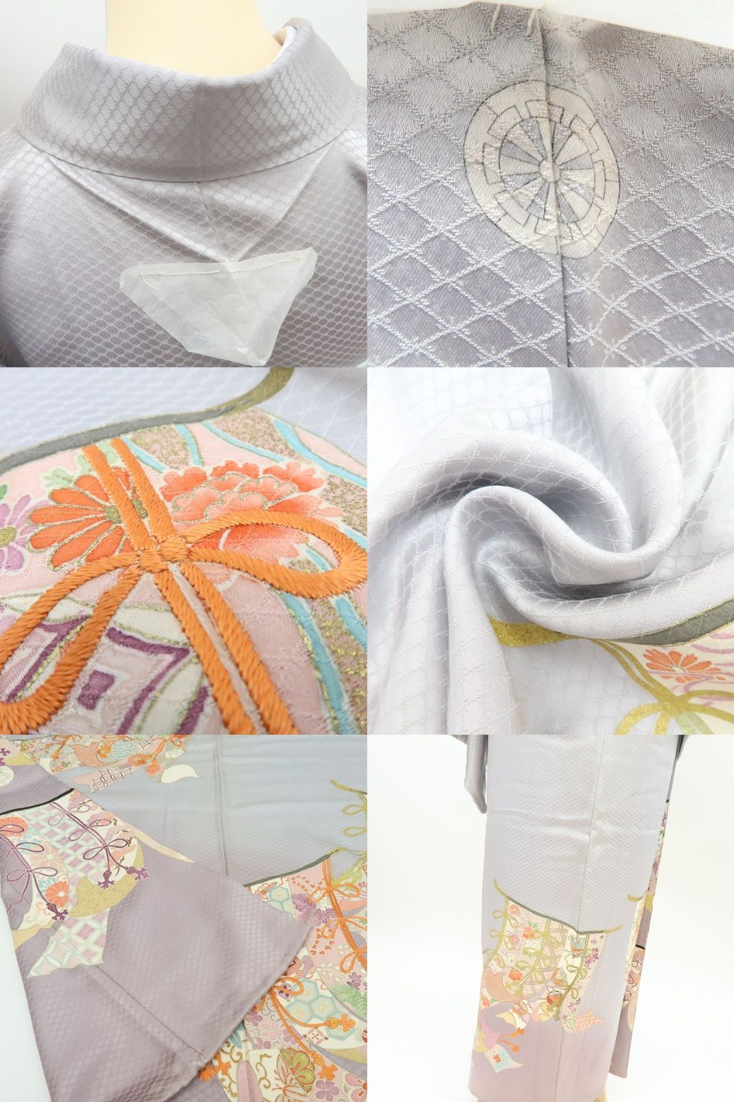 【中古】百華 Y4570 未着用 刺繍 几帳文 染め三つ紋 手縫い仕立て 仕付け糸付 正絹 色留袖 着物 単品