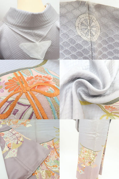 【中古】百華 Y4570 未着用 刺繍 几帳文 染め三つ紋 手縫い仕立て 仕付け糸付 正絹 色留袖 着物 単品