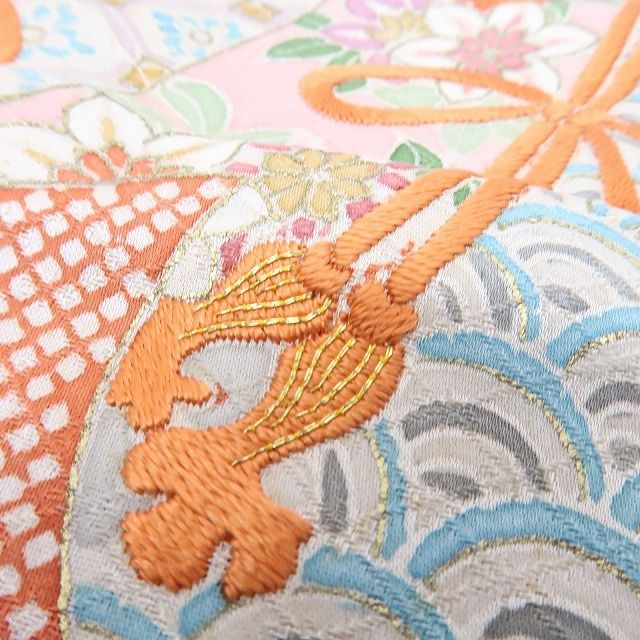 【中古】百華 Y4570 未着用 刺繍 几帳文 染め三つ紋 手縫い仕立て 仕付け糸付 正絹 色留袖 着物 単品
