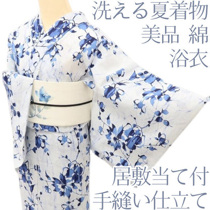 百華Y5420◆美品 洗える夏着物 綿 居敷当て付 手縫い仕立て 浴衣