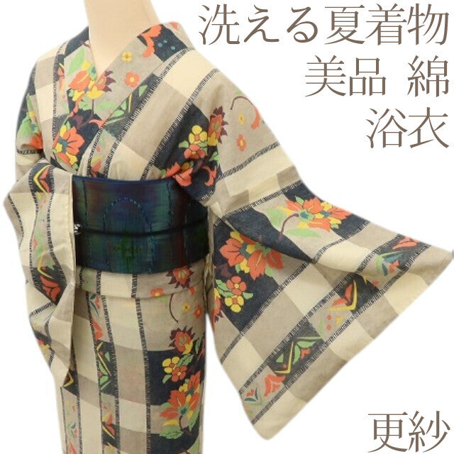 百華Y5422 美品 更紗 洗える夏着物 綿 浴衣