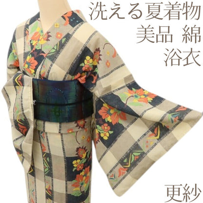 百華Y5422 美品 更紗 洗える夏着物 綿 浴衣