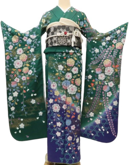 百華 Y5479 美品 辻が花 成人式 正絹 手縫い仕立て 振袖 着物