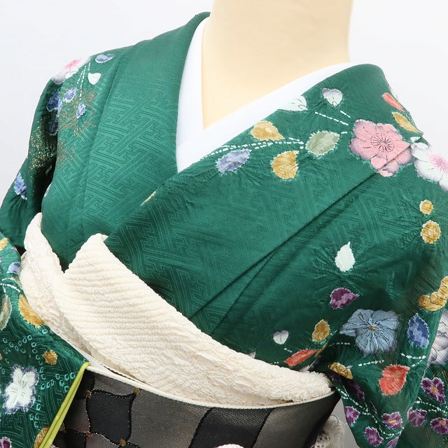 百華 Y5479 美品 辻が花 成人式 正絹 手縫い仕立て 振袖 着物