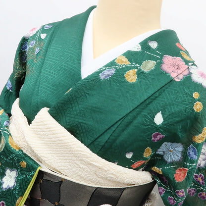 百華 Y5479 美品 辻が花 成人式 正絹 手縫い仕立て 振袖 着物