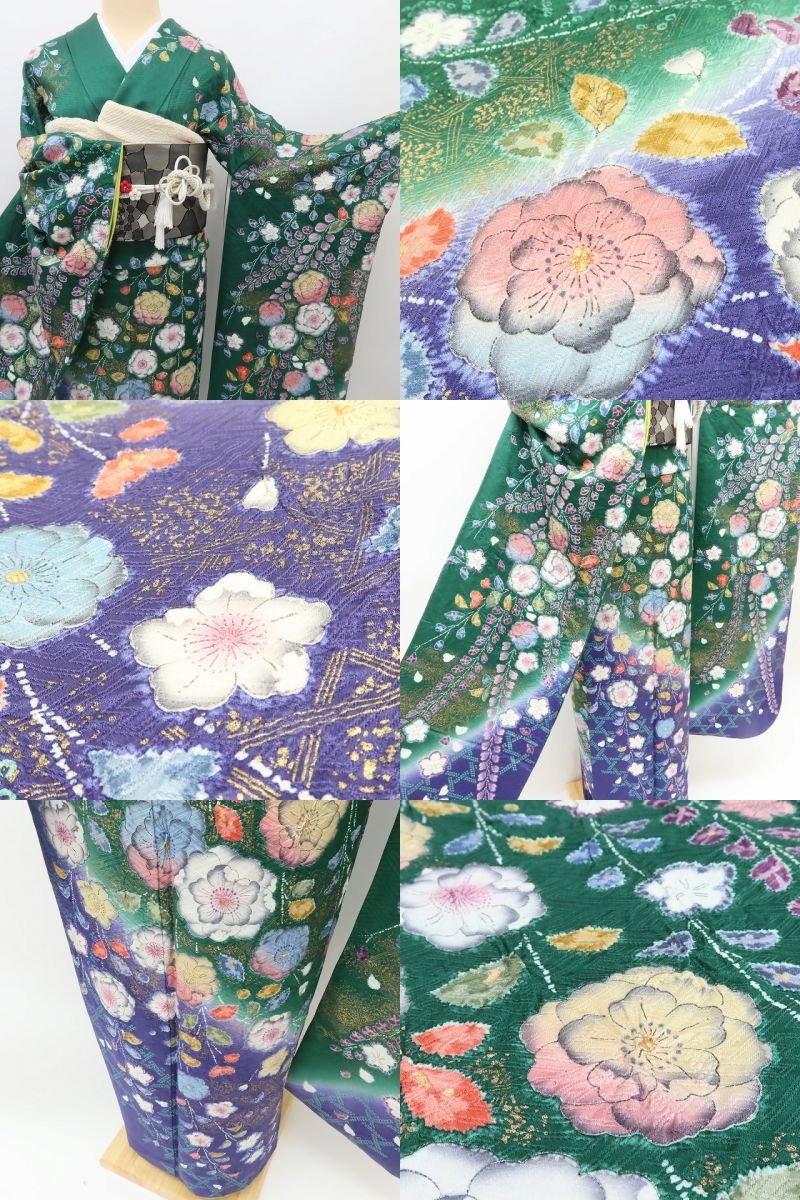 百華 Y5479 美品 辻が花 成人式 正絹 手縫い仕立て 振袖 着物