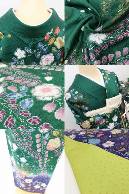 百華 Y5479 美品 辻が花 成人式 正絹 手縫い仕立て 振袖 着物