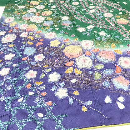 百華 Y5479 美品 辻が花 成人式 正絹 手縫い仕立て 振袖 着物