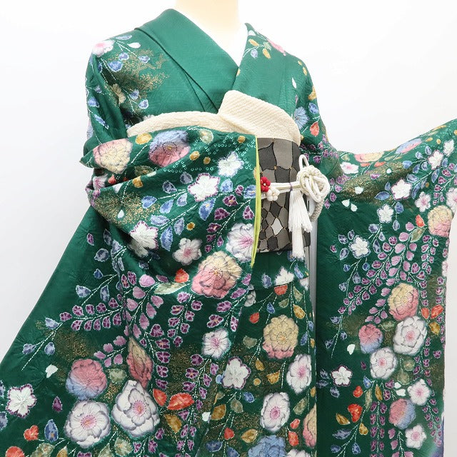 百華 Y5479 美品 辻が花 成人式 正絹 手縫い仕立て 振袖 着物