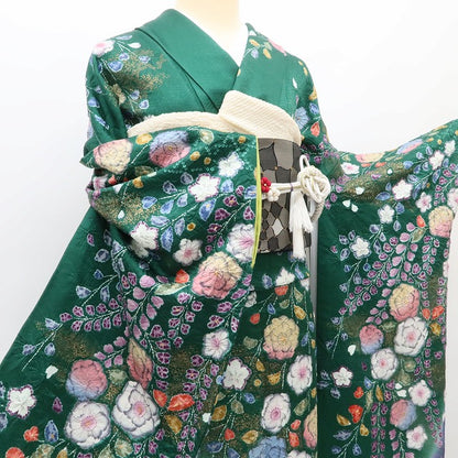 百華 Y5479 美品 辻が花 成人式 正絹 手縫い仕立て 振袖 着物