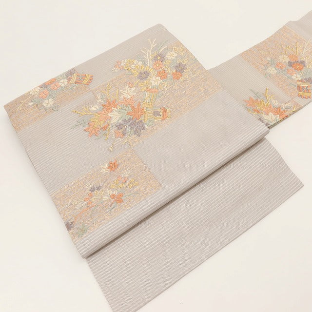 百華 Y5482 美品 夏着物 正絹 絽 菊 紅葉 撫子 萩 名古屋帯