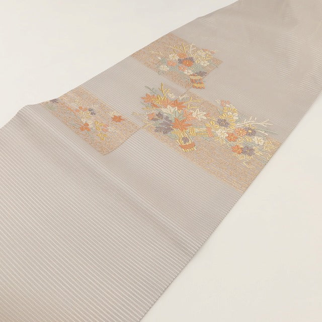 百華 Y5482 美品 夏着物 正絹 絽 菊 紅葉 撫子 萩 名古屋帯