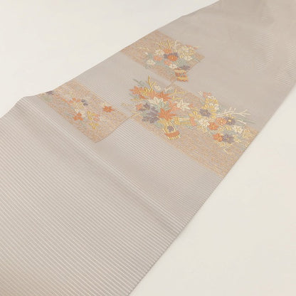 百華 Y5482 美品 夏着物 正絹 絽 菊 紅葉 撫子 萩 名古屋帯