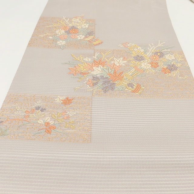 百華 Y5482 美品 夏着物 正絹 絽 菊 紅葉 撫子 萩 名古屋帯