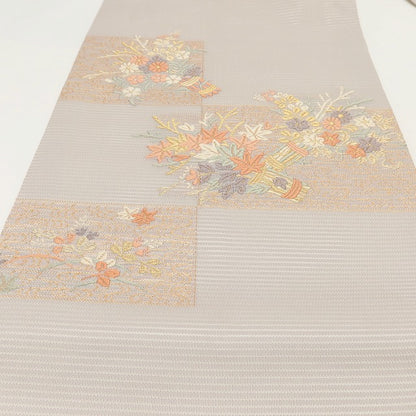 百華 Y5482 美品 夏着物 正絹 絽 菊 紅葉 撫子 萩 名古屋帯