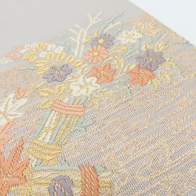 百華 Y5482 美品 夏着物 正絹 絽 菊 紅葉 撫子 萩 名古屋帯