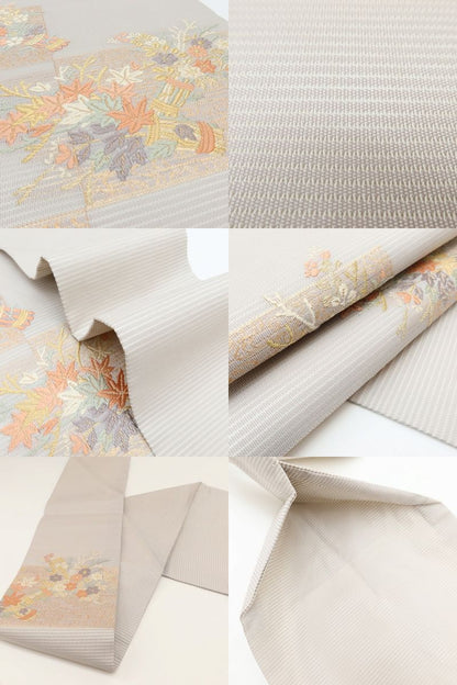百華 Y5482 美品 夏着物 正絹 絽 菊 紅葉 撫子 萩 名古屋帯