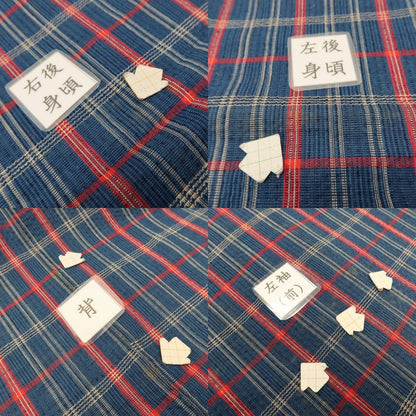 百華 Y5483 美品未着用 仕付け糸付 洗える夏着物 チェック柄 しじら織 綿 手縫い仕立て 浴衣　