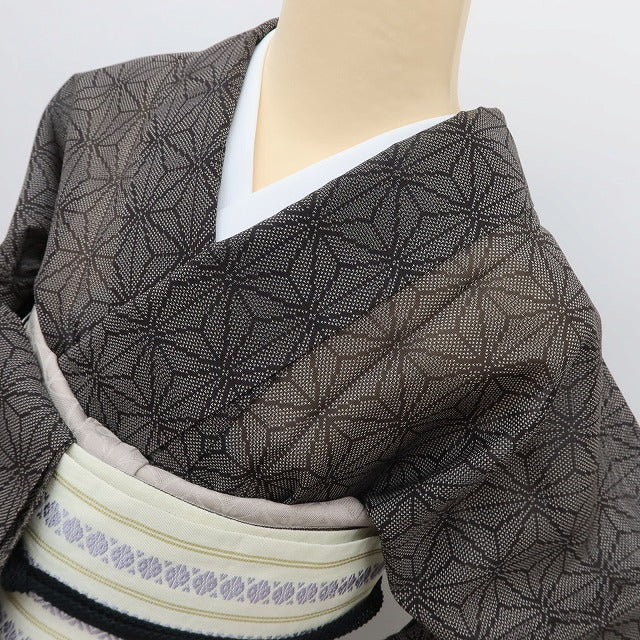 百華 Y5487 美品 夏着物 麻の葉 トールサイズ 紗 正絹 手縫い仕立て 大島紬