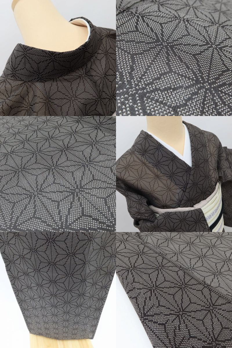百華 Y5487 美品 夏着物 麻の葉 トールサイズ 紗 正絹 手縫い仕立て 大島紬