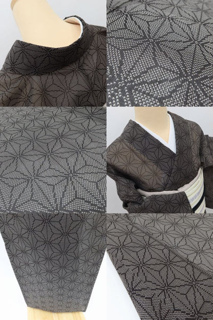 百華 Y5487 美品 夏着物 麻の葉 トールサイズ 紗 正絹 手縫い仕立て 大島紬