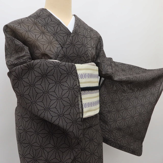百華 Y5487 美品 夏着物 麻の葉 トールサイズ 紗 正絹 手縫い仕立て 大島紬