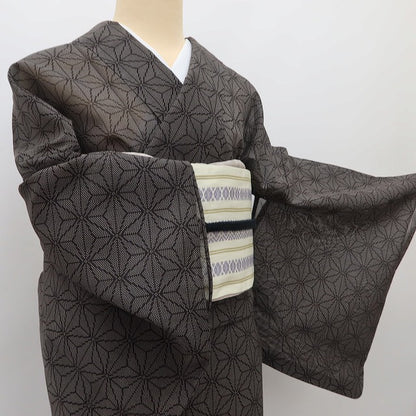 百華 Y5487 美品 夏着物 麻の葉 トールサイズ 紗 正絹 手縫い仕立て 大島紬