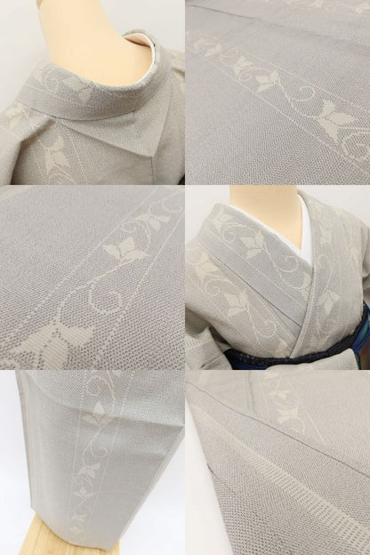 百華 Y5488 新品 仕付け糸付 夏着物 紗紬 正絹 居敷当て付 手縫い仕立て 結城紬