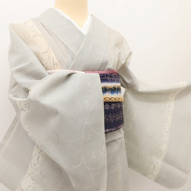 百華 Y5490 夏着物 紗紬 正絹 手縫い仕立て 白大島紬