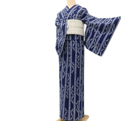 百華 Y5493 美品 洗える夏着物 高級仕立て 竹縞 勝ち虫 トンボ 手縫い仕立て 浴衣