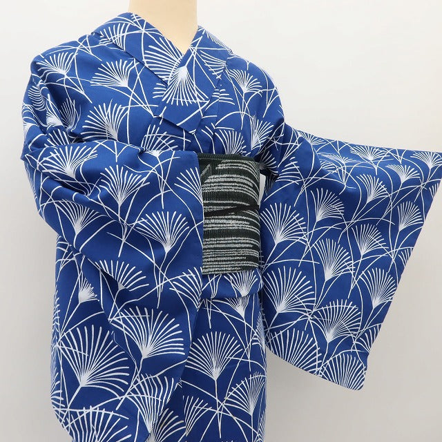 百華 Y5494 洗える夏着物 注染 ススキ 居敷当て付 手縫い仕立て 綿 浴衣