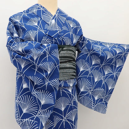 百華 Y5494 洗える夏着物 注染 ススキ 居敷当て付 手縫い仕立て 綿 浴衣