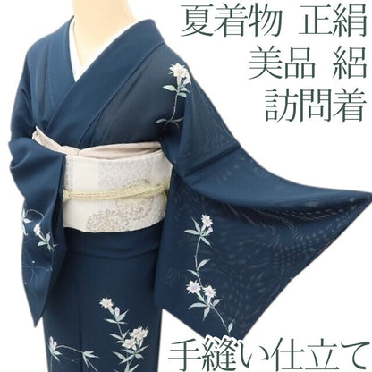 百華 Y5495 美品 夏着物 絽 正絹 桔梗 露芝 手縫い仕立て 訪問着