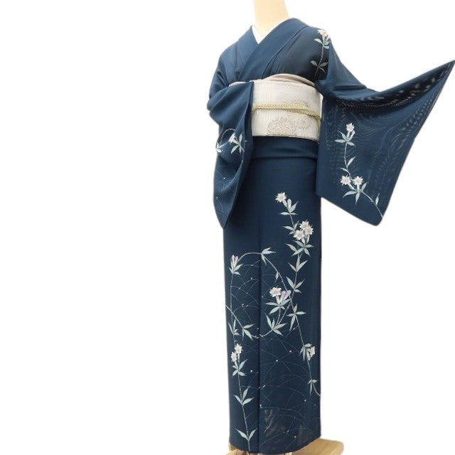 百華 Y5495 美品 夏着物 絽 正絹 桔梗 露芝 手縫い仕立て 訪問着
