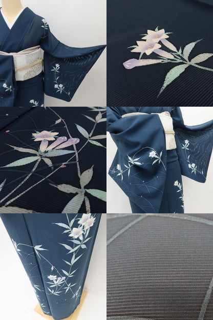 百華 Y5495 美品 夏着物 絽 正絹 桔梗 露芝 手縫い仕立て 訪問着