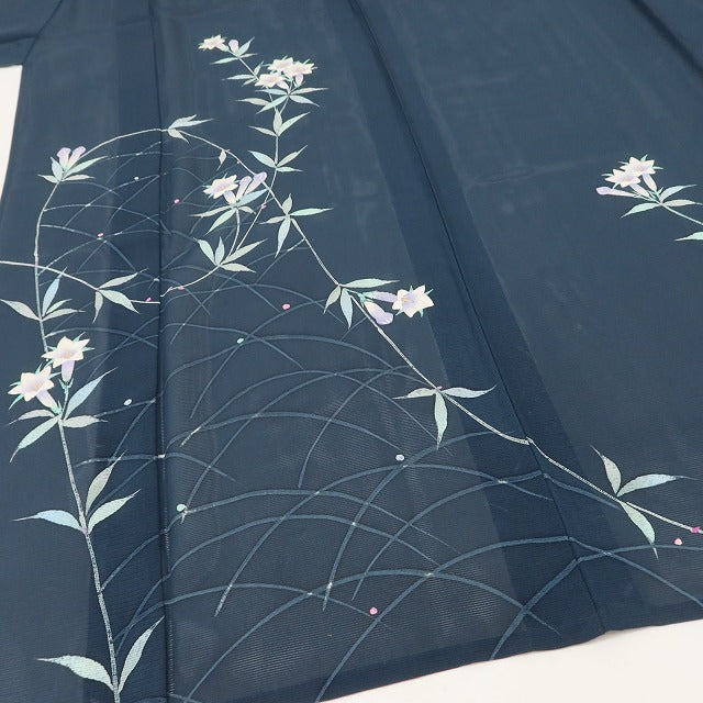 百華 Y5495 美品 夏着物 絽 正絹 桔梗 露芝 手縫い仕立て 訪問着