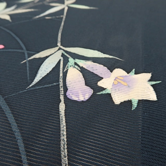 百華 Y5495 美品 夏着物 絽 正絹 桔梗 露芝 手縫い仕立て 訪問着