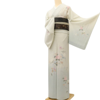 百華 Y5498 美品 夏着物 丹後ちりめん 手描き友禅 木賊 紫陽花 トールサイズ 絽 正絹 手縫い仕立て 訪問着