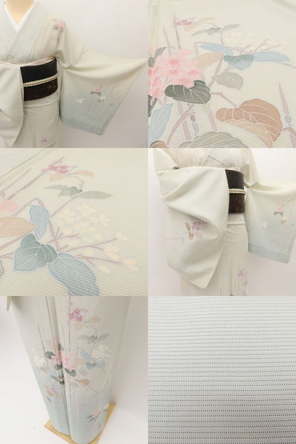 百華 Y5498 美品 夏着物 丹後ちりめん 手描き友禅 木賊 紫陽花 トールサイズ 絽 正絹 手縫い仕立て 訪問着