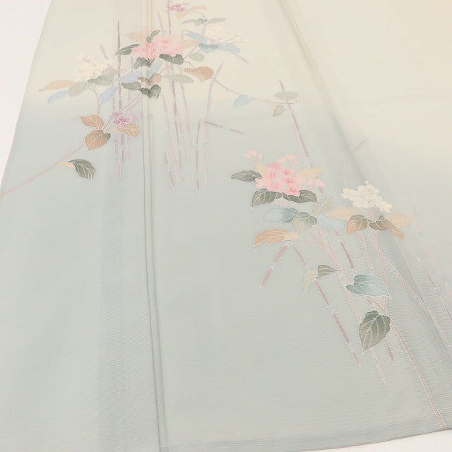 百華 Y5498 美品 夏着物 丹後ちりめん 手描き友禅 木賊 紫陽花 トールサイズ 絽 正絹 手縫い仕立て 訪問着
