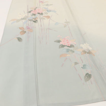 百華 Y5498 美品 夏着物 丹後ちりめん 手描き友禅 木賊 紫陽花 トールサイズ 絽 正絹 手縫い仕立て 訪問着