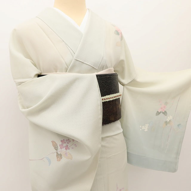 百華 Y5498 美品 夏着物 丹後ちりめん 手描き友禅 木賊 紫陽花 トールサイズ 絽 正絹 手縫い仕立て 訪問着